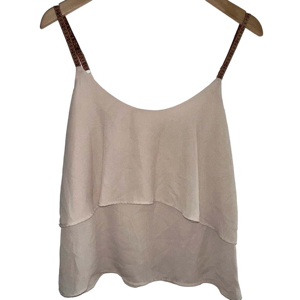 GB Flowy Crop Top Fairy Boho L Embroidered Strap Festival Wear Natural Color